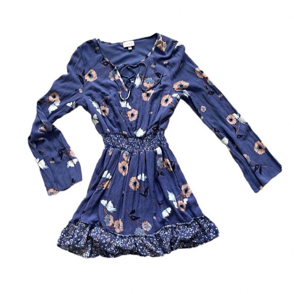 Shyanne Dress Women's Small Blue Floral Long Sleeve Western Belle Tassel Ties - Picture 3 of 12